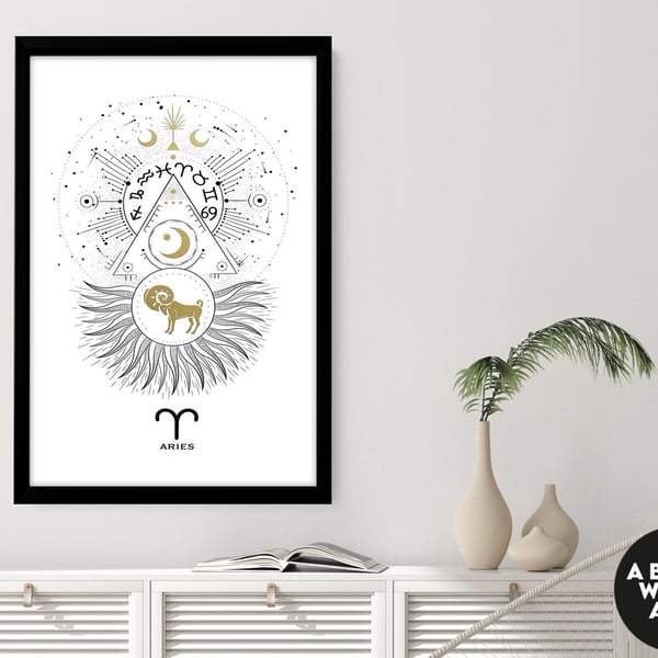 Zodiac art prints Aries gifts, Horoscope print personalised gift for sister