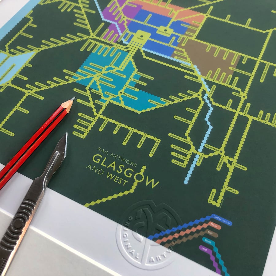 Rail Network, Glasgow and West. Framed.