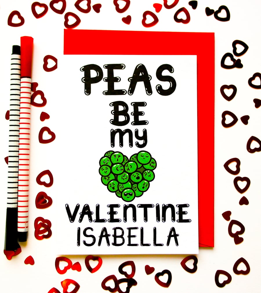 Funny Peas Valentine's Personalised Card For Him For Her, Please Be My Valentine