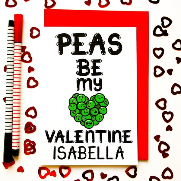 Funny Peas Valentine's Personalised Card For Him For Her, Please Be My Valentine