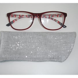 Glasses Case Sleeve Silver Sparkle Grey