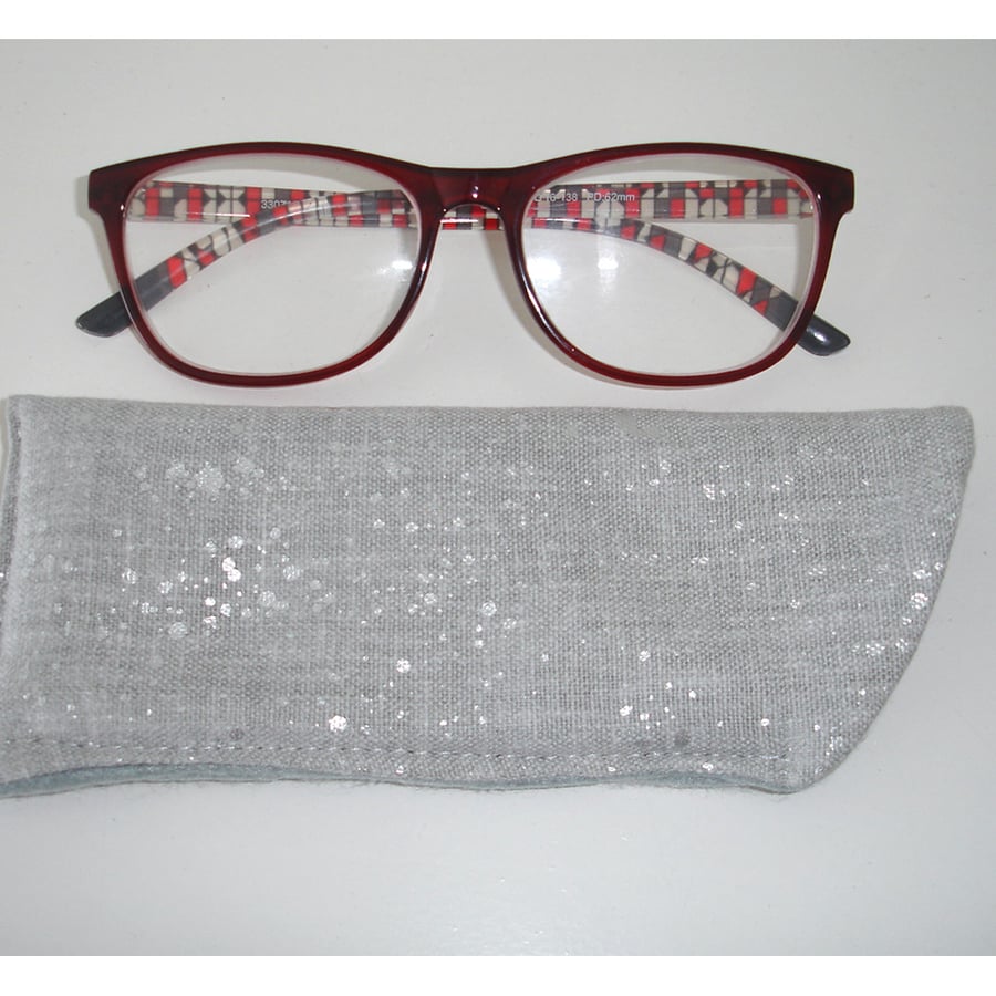 Glasses Case Sleeve Silver Sparkle Grey