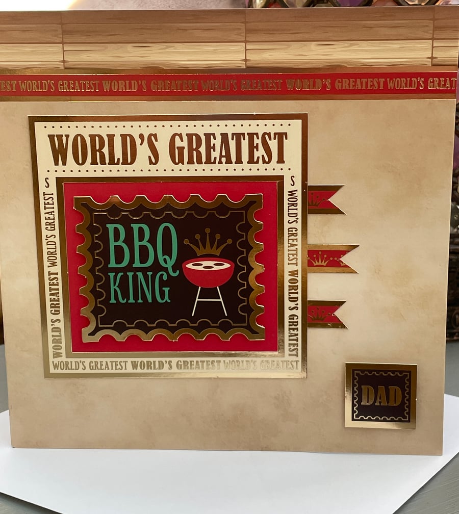 Worlds greatest BBQ King Fathers day or birthday card for Dad