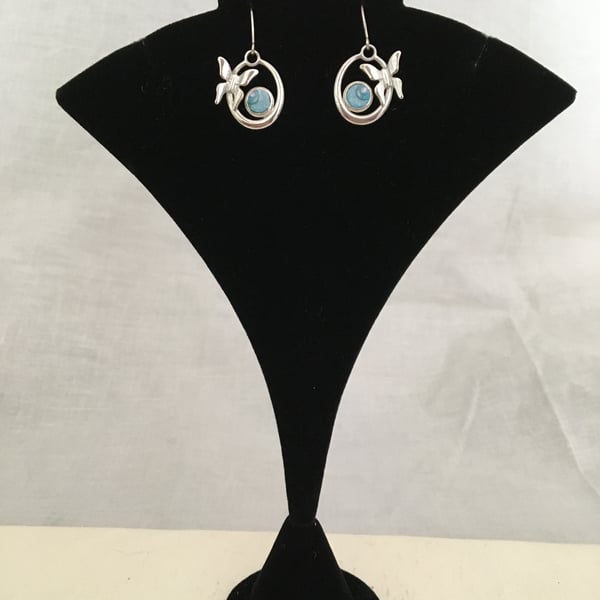 Butterfly Circle Drop Earrings