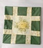 Patchwork cushion cover, green with yellow rose - Image 2