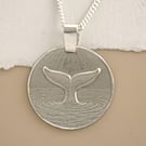 Whale Tail Engraved Sterling Silver Coin Necklace