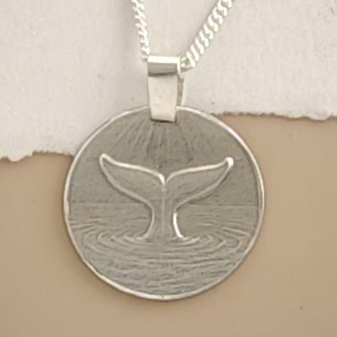 Whale Tail Engraved Sterling Silver Coin Necklace
