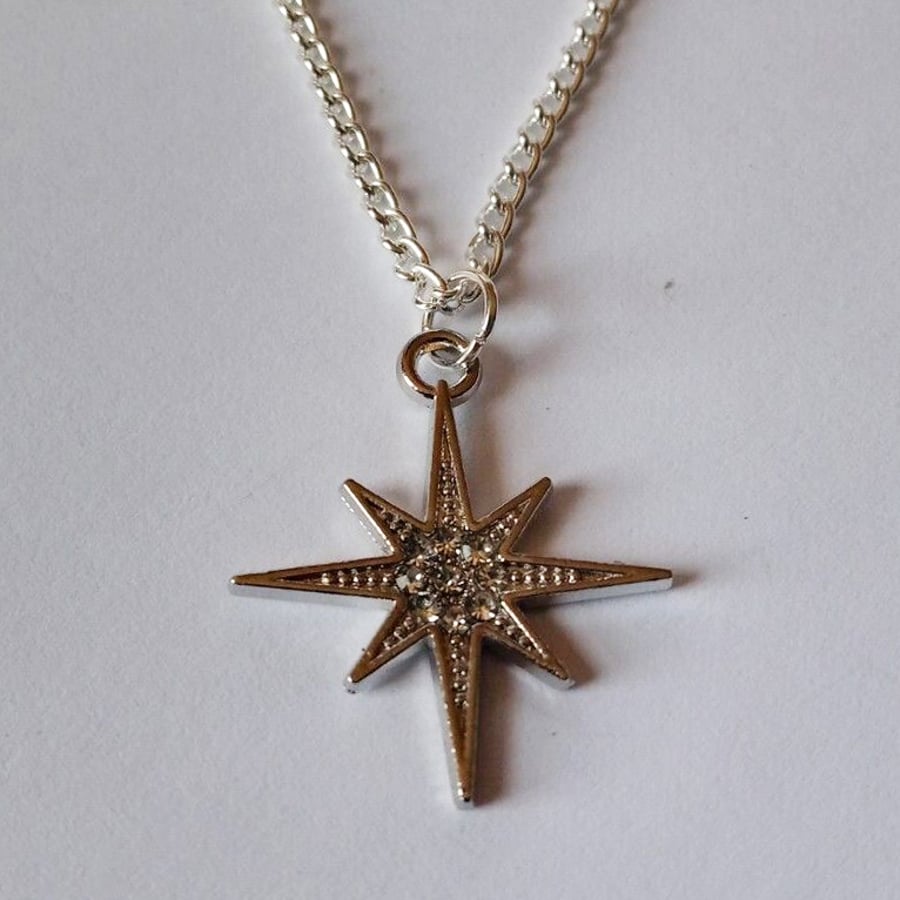Diamante Star Silver Plate Necklace