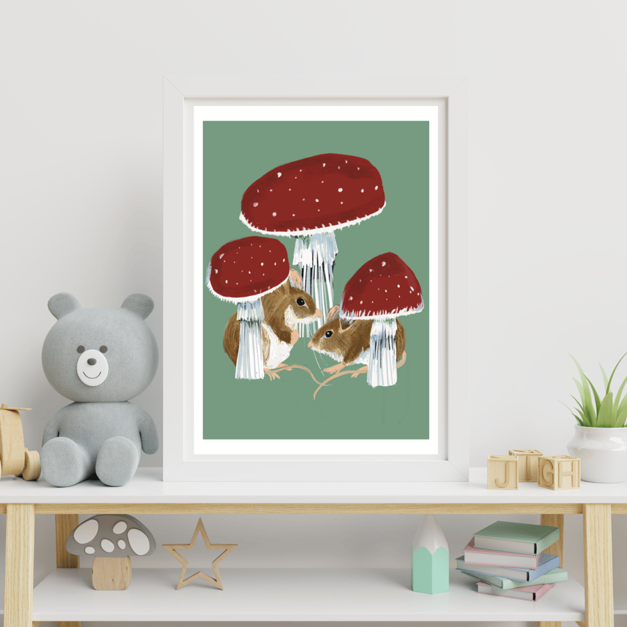 Mouse Toadstool Woodlands art print 