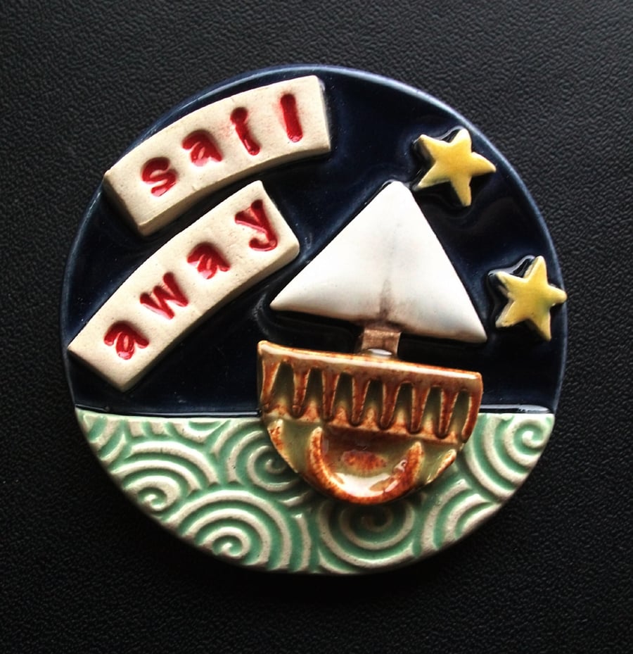 Sail away ceramic boat brooch