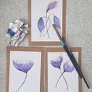 "Twilight Petals" Hand-Painted Watercolour Cards (Set of 3)