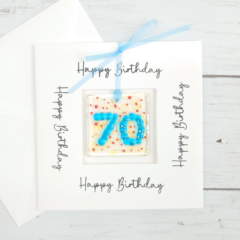 70th Birthday Card; Fused Glass 70 Birthday Keepsake