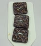 3 Medium Dark Copper Leaf Texture Square Ceramic Buttons - Image 1