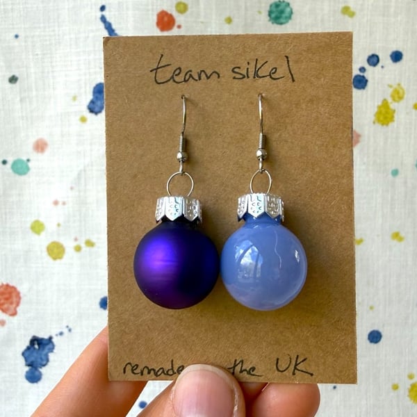 Mixed Purple Frosted Glass Mini Bauble Earrings - Festive - Super Seconds