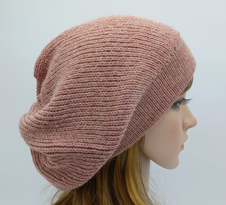 Handmade knitted alpaca blend baggy beret, fall tam, slouch hat for women