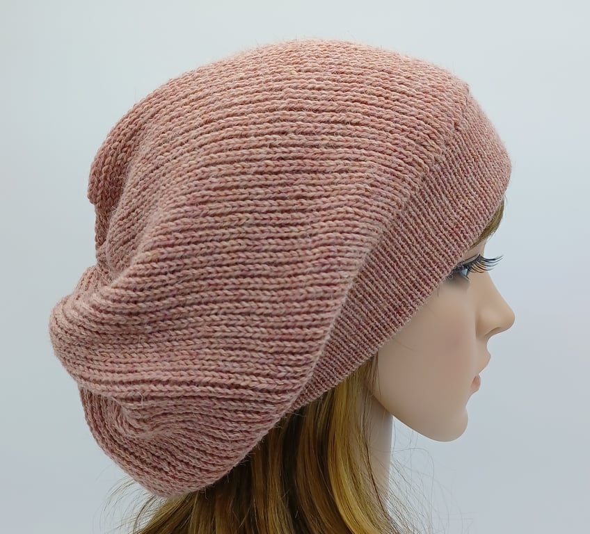 Handmade knitted alpaca blend baggy beret, fall tam, slouch hat for women
