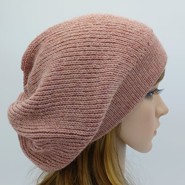 Handmade knitted alpaca blend baggy beret, fall tam, slouch hat for women