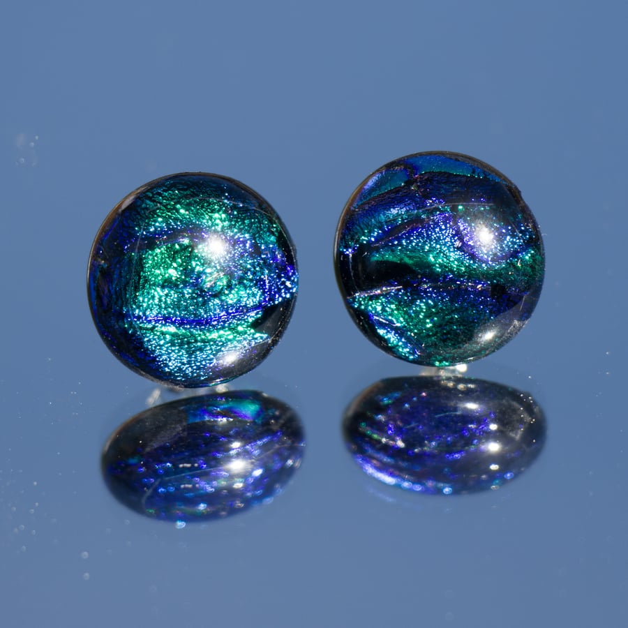 Dichroic Glass Earrings on Sterling Silver Studs - 2516