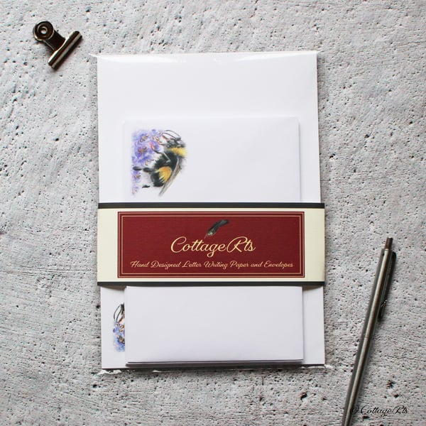 Bumble Bee With Flowers Letter Writing Paper Christmas Gift By CottageRts