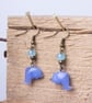 Dolphin Earrings - Blue dolphin dangle earrings with blue and bronze beads. - Image 1