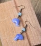 Dolphin Earrings - Blue dolphin dangle earrings with blue and bronze beads. - Image 2