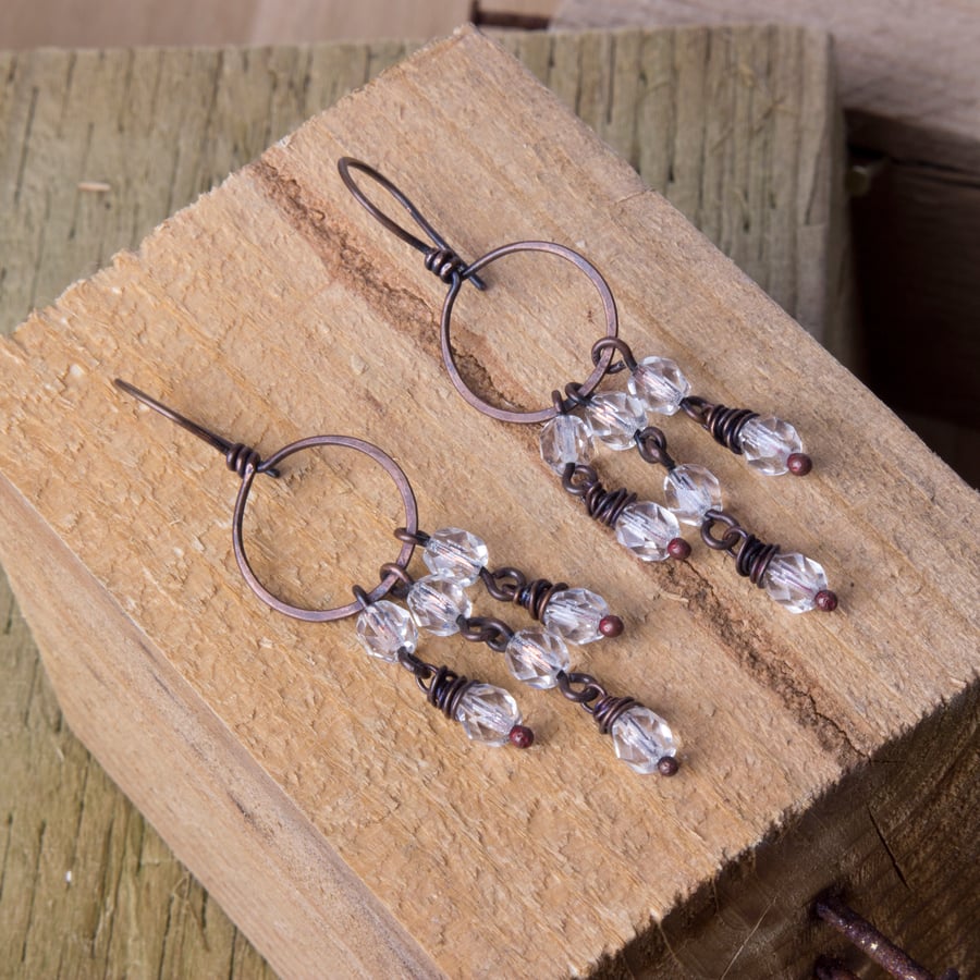 Copper and bead chandelier earrings