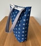 Long handle tote bag, shopping bag, navy cotton with cream starfish print - Image 4