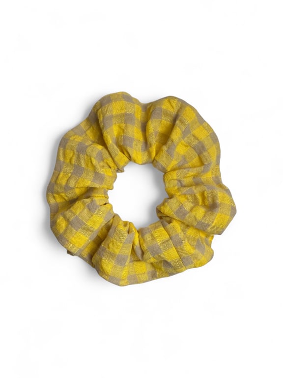 Yellow Gingham Linen Scrunchie - Large