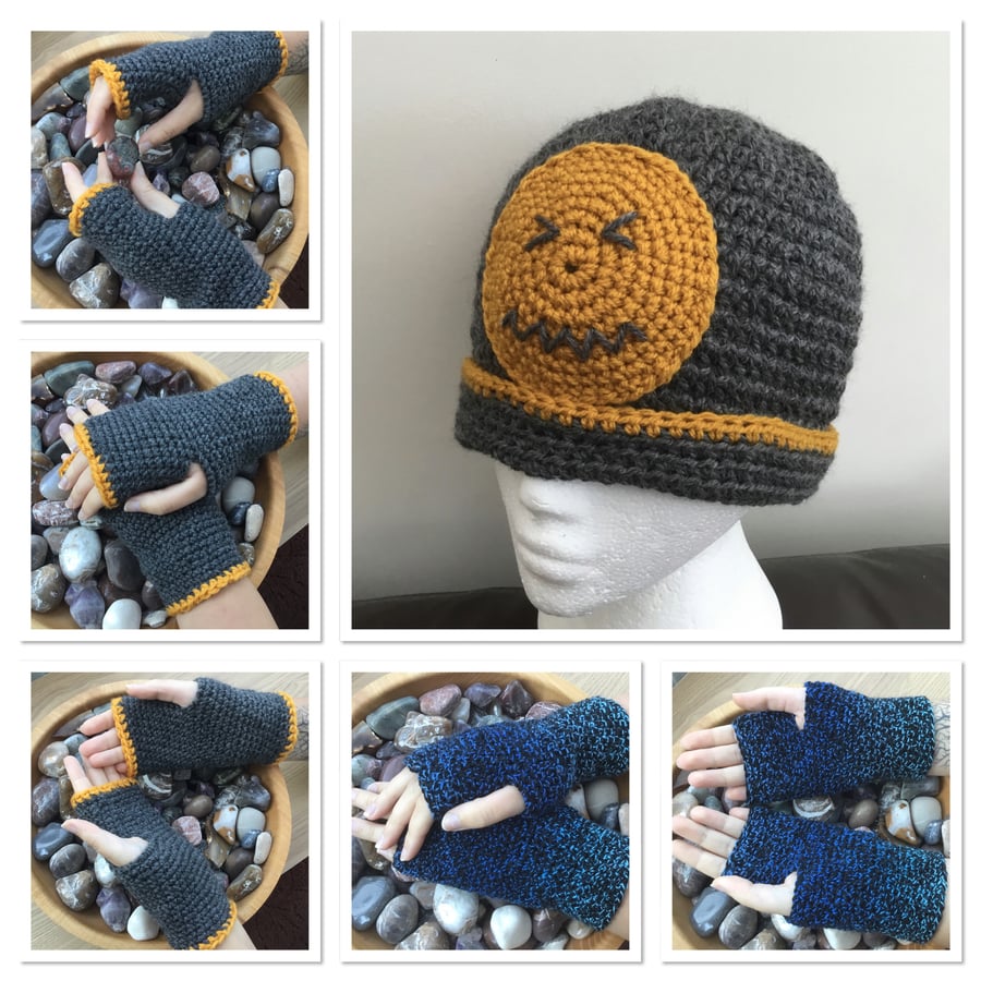 Custom Listing!  Confounded Beanie and Mittens plus Blue Mittens set!