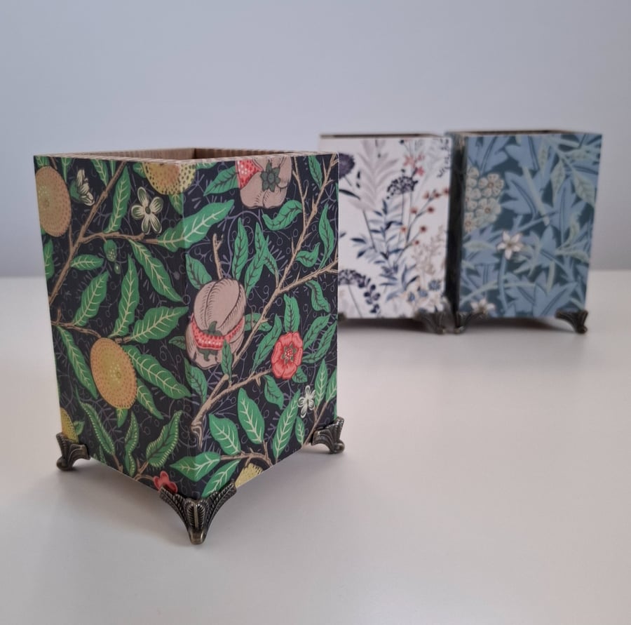 Handmade Decoupaged Wooden Holder with Legs