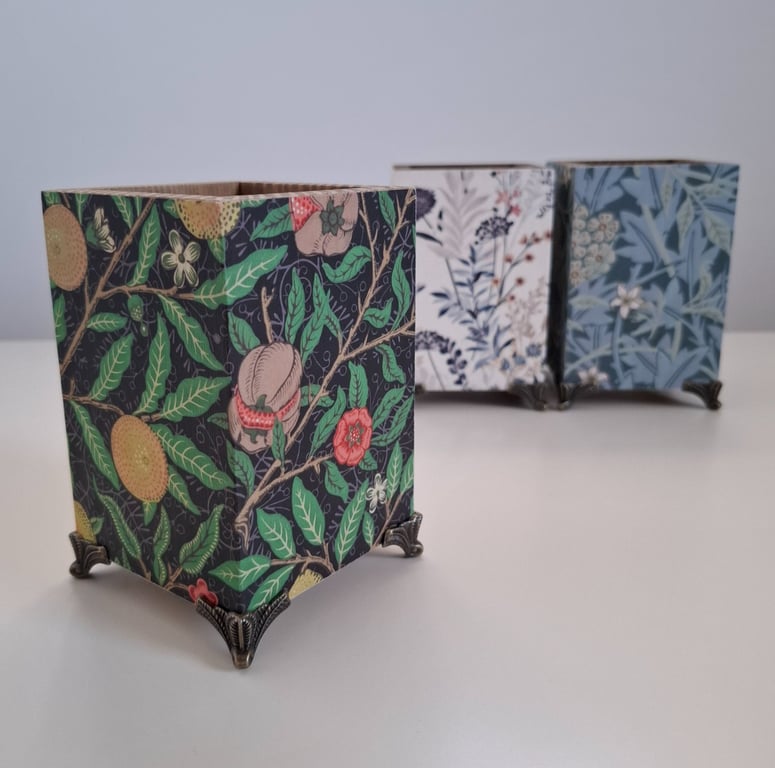 Handmade Decoupaged Wooden Holder with Legs