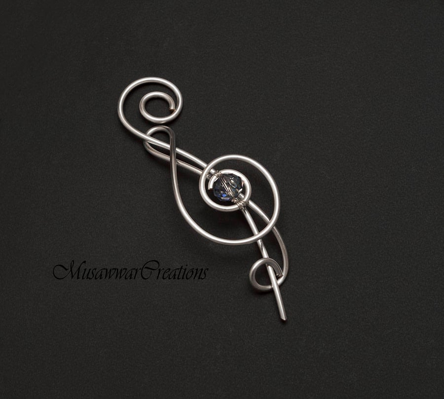 Silver shawl pin ,Treble Clef silver Shawl Pin, Music Gift Scarf Pin, 