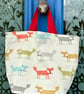 Small woodland tote bag - colourful foxes with red webbing handles - Image 2