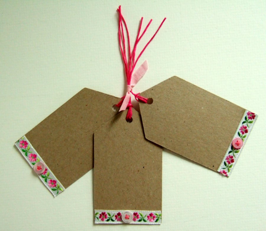 Vintage Ribbon Gift Tags,Pack of Three, Handmade Gift Tags