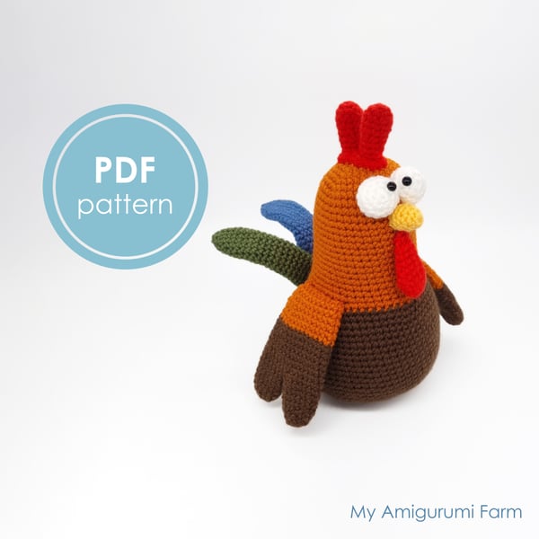 PATTERN: crochet rooster pattern - amigurumi rooster pattern - farm bird