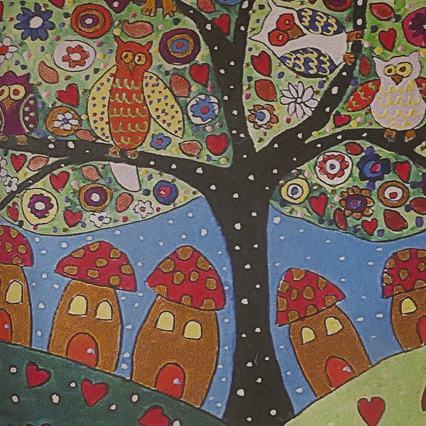 Colourful Folkart Tree Teatowel 