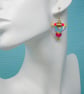 Bright Pink, Turquoise and Yellow Beaded Dangle Earrings  - Image 3
