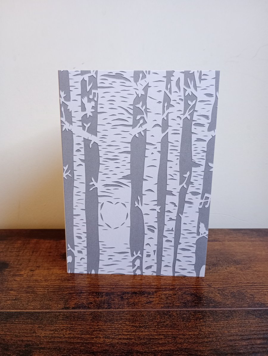 Birch Tree with Carved Love Heart - Anniversary Greeting Card - Eco-friendly 