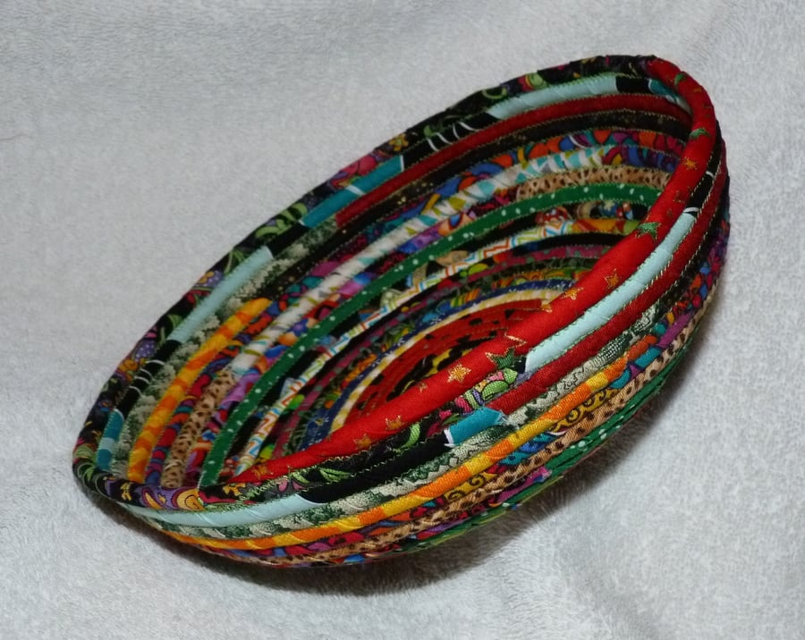 Fabric Coil Basket in Rainbow Bright Colours. Star centre.