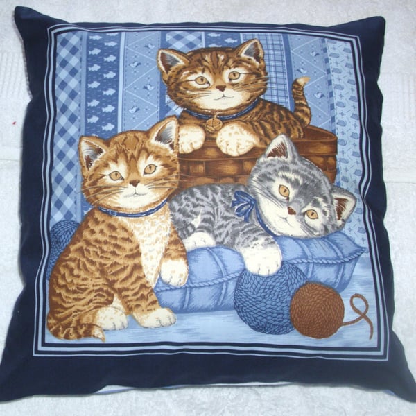 Three pretty Kitties playing with balls of wool cushion