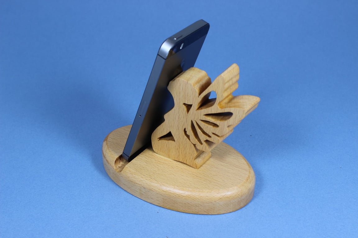 Handcrafted Beech Wood Fairy Phone Stand – Novelty Mobile Holder