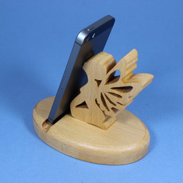 Handcrafted Beech Wood Fairy Phone Stand – Novelty Mobile Holder
