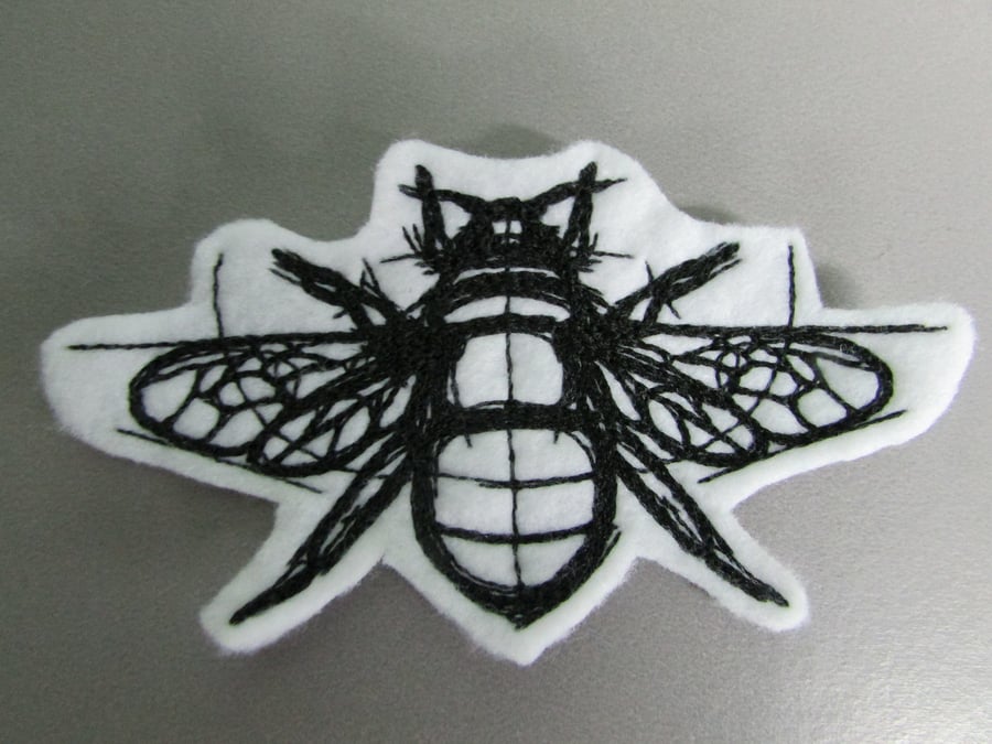 Embroidered Sketchwork Bee Applique Patch