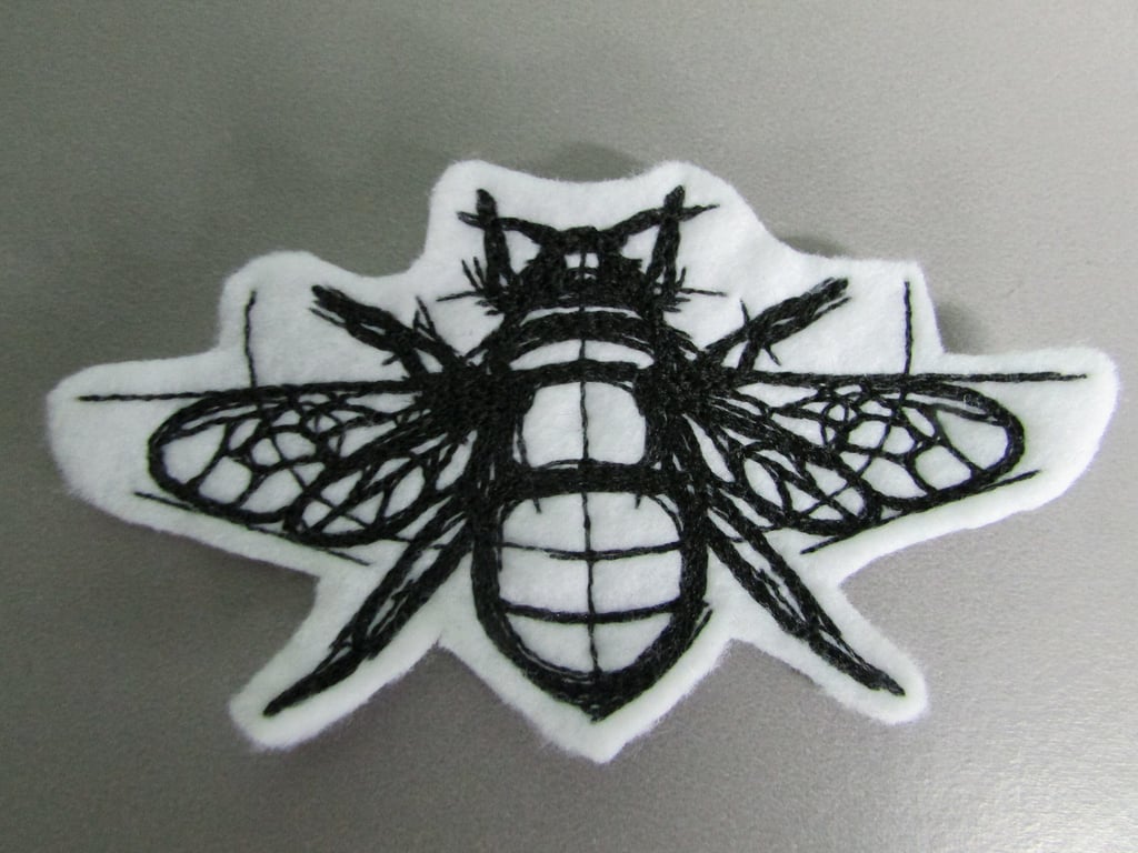 Embroidered Sketchwork Bee Applique Patch