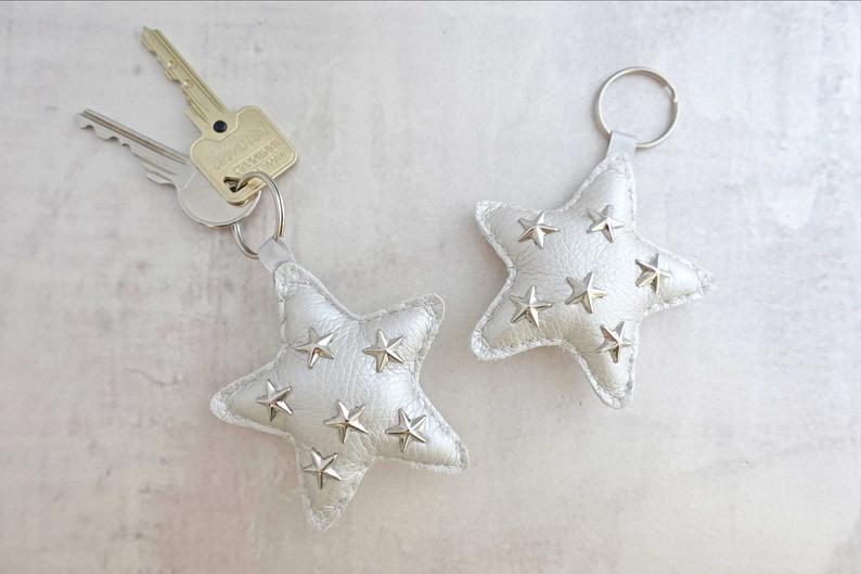Silver Star Studded Hand Stitched Keyring 