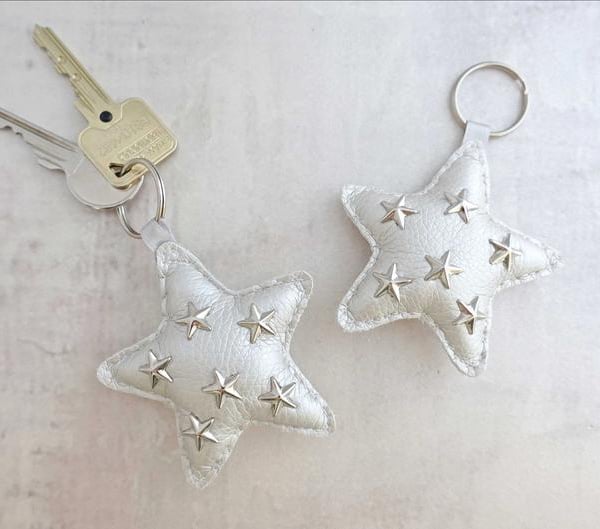 Silver Star Studded Hand Stitched Keyring 