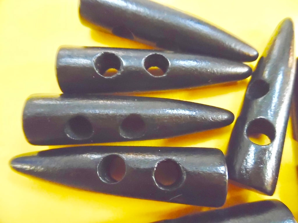 8 Black Toggle Duffle 5cm Wood Buttons  Horn Shape 2 holes