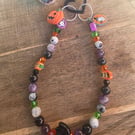 Halloween Crystal Phone Strap with Rainbow Moonstone, Amethyst, Shungite, Golden