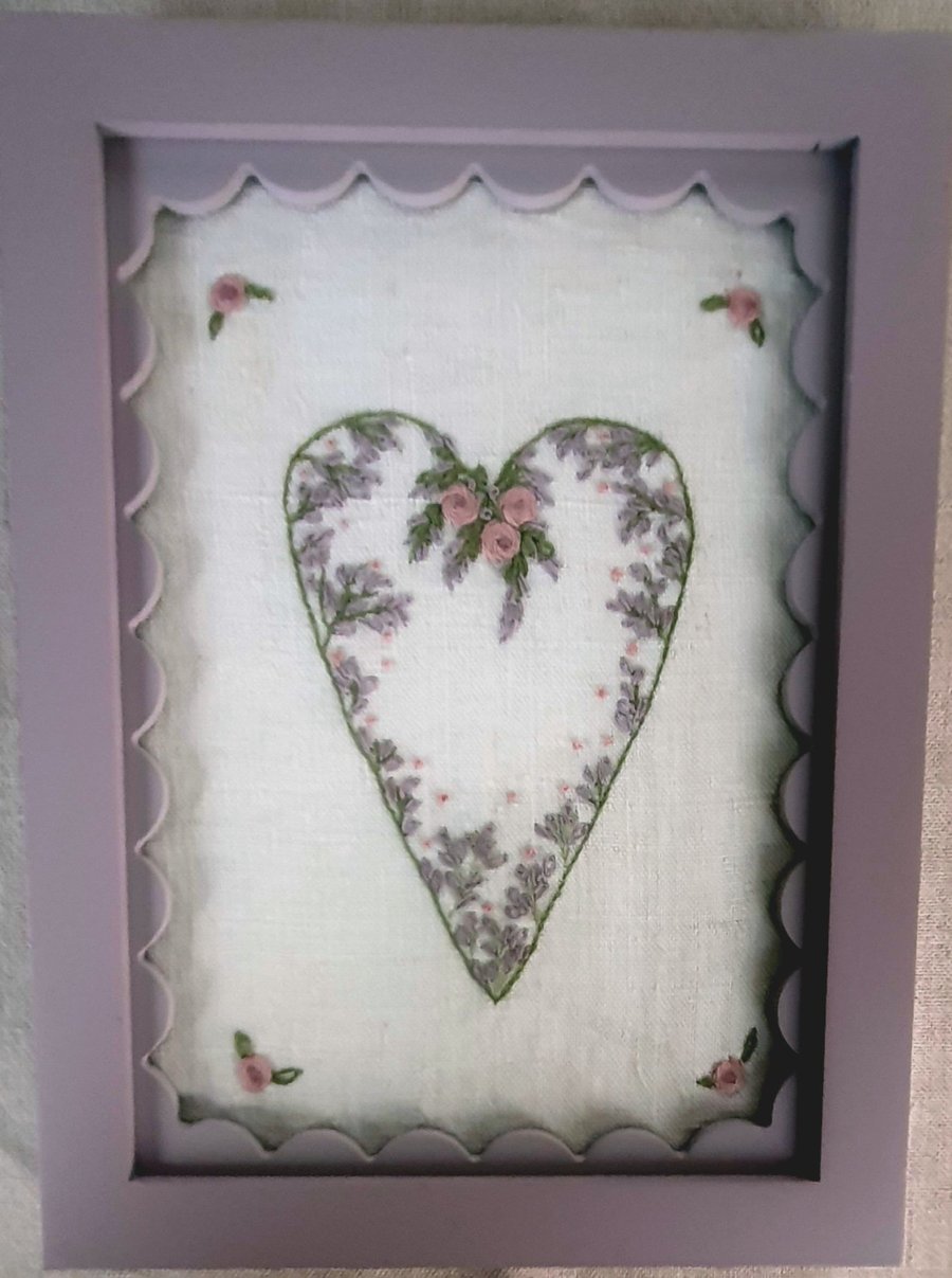 Embroidered Heart Picture with scalloped frame