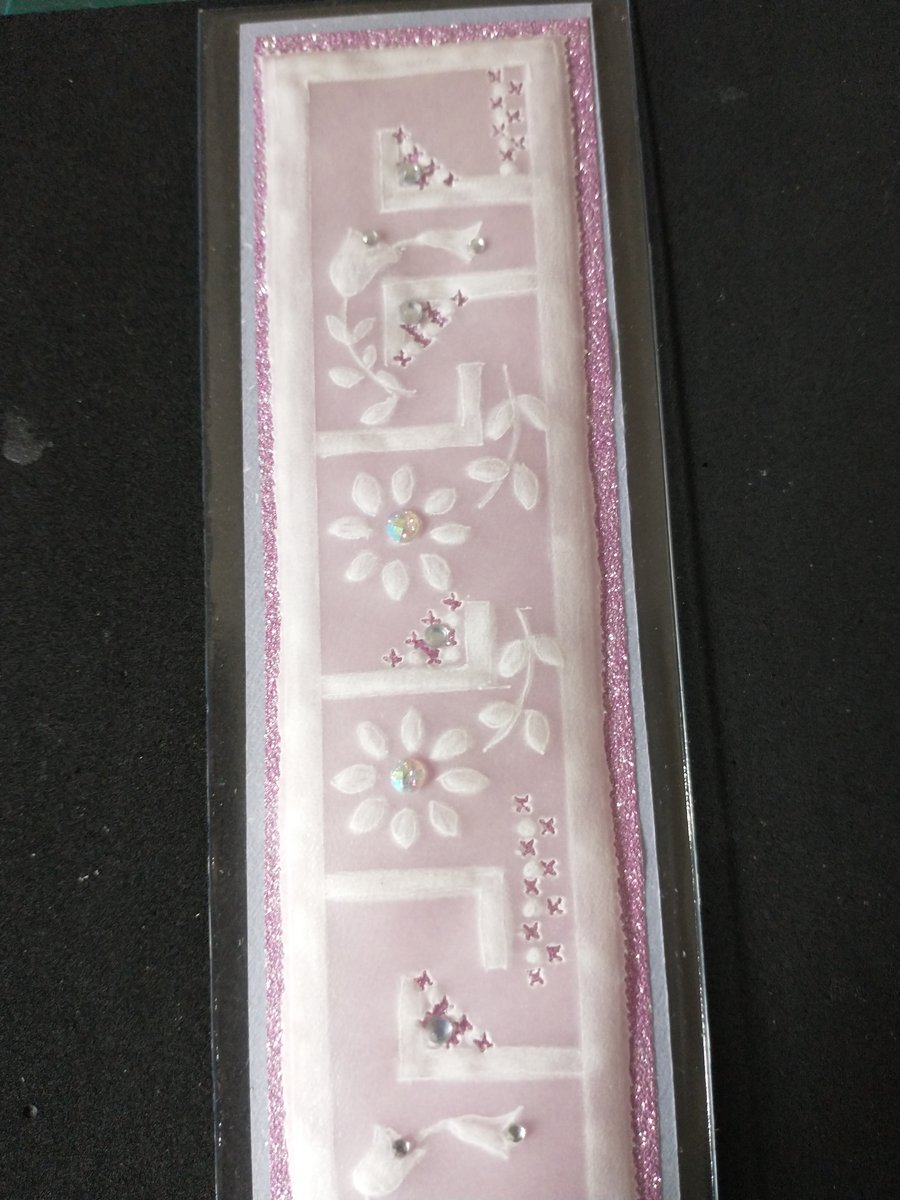 Pretty pink floral parchment bookmark